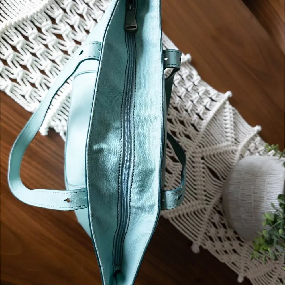 FOSSIL Hunter Teal Green Leather Tote Bag - Picture 11 of 11